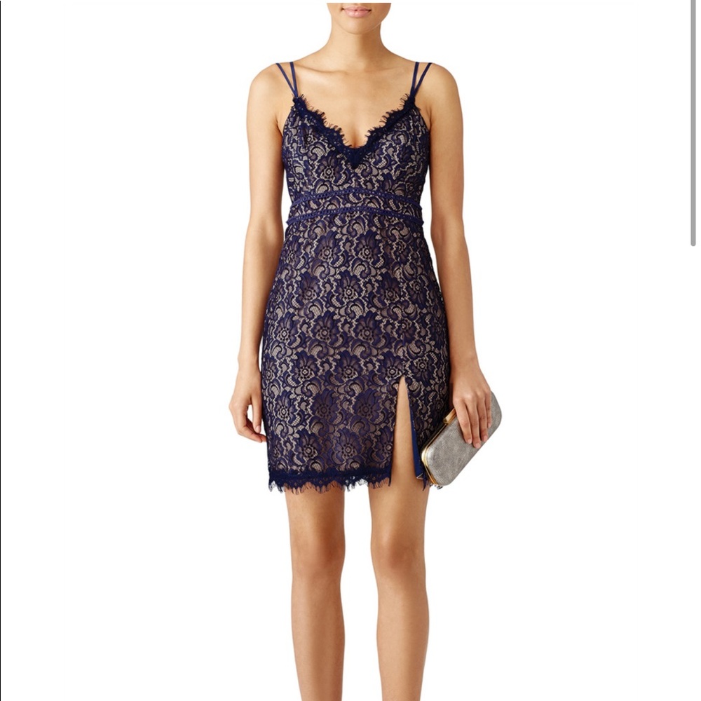 Designer blue lace cocktail dress